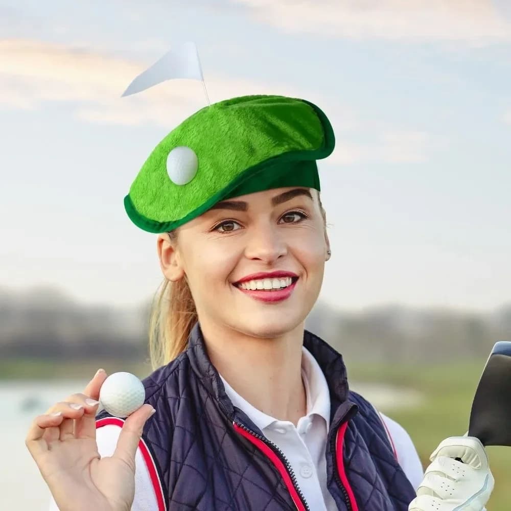 Cappello Unisex a Tema Golf da 30 cm, Berretto da Golf Giocoso e Unico, Verde con Bandiera e Pallina da Golf, Decorazioni per Cappello, per Uscite di Piacere