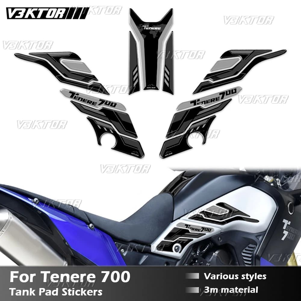 For Tent 700 TENERE700 Fuel tank relief Wall decal 3D oil gas cap Decal Cover Protector Waterproof 2019-2023 2024