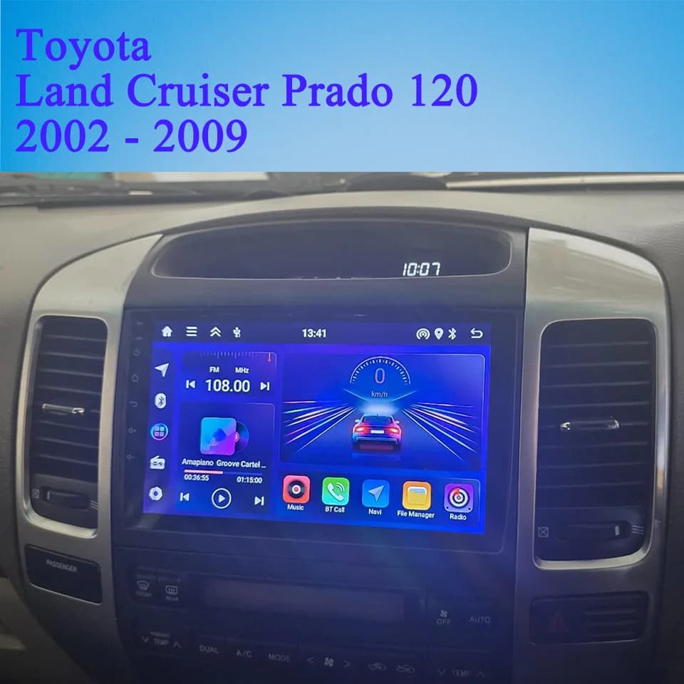 Lettore DVD video per auto da 9 pollici QLED 8G Ram 128GB per Toyota Land Cruiser Prado 120 2002-2009, autoradio GPS Navi, registratore a cassetta, Carplay