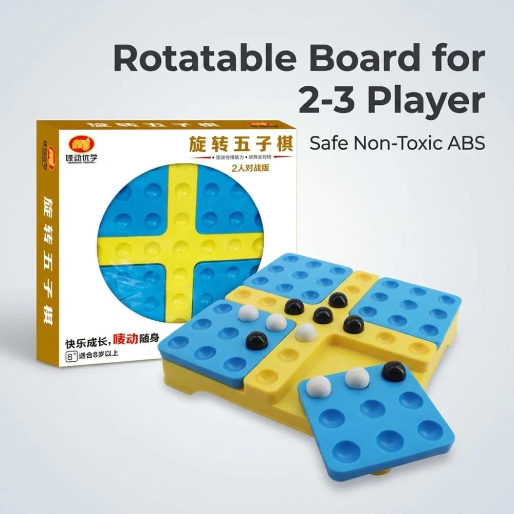 Nuovo Gioco da Tavolo Rotante Gobang Pentago, Gomoku Magico con Perline Bianche e Nere, Gioco di Puzzle per Genitori, Scacchi per 2-3 Giocatori