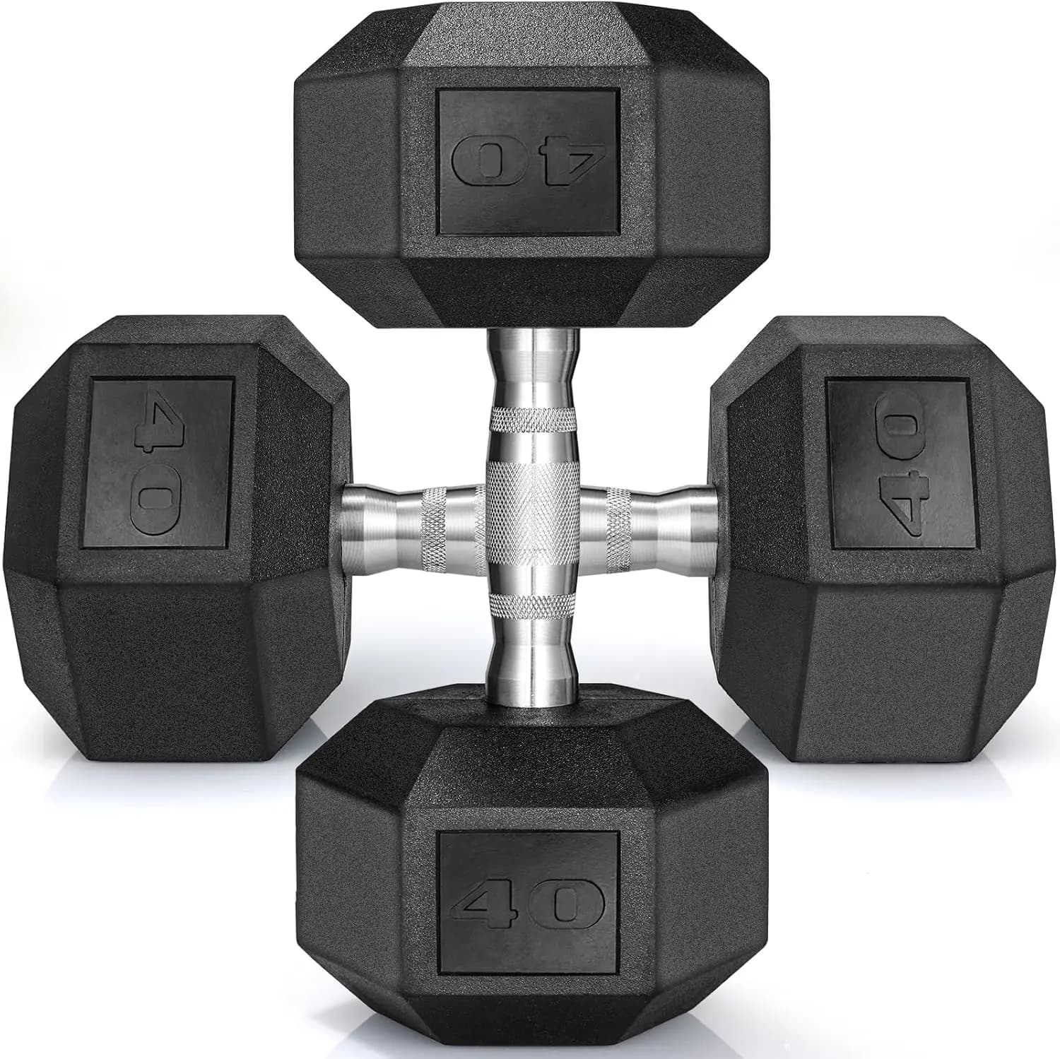 Manual weight with hexagonal rubber handlebars, 30-75 lb handlebars Hexagonal black jaws in rubber coated cast iron, weight dumbbell set, 1 pair/2 pieces