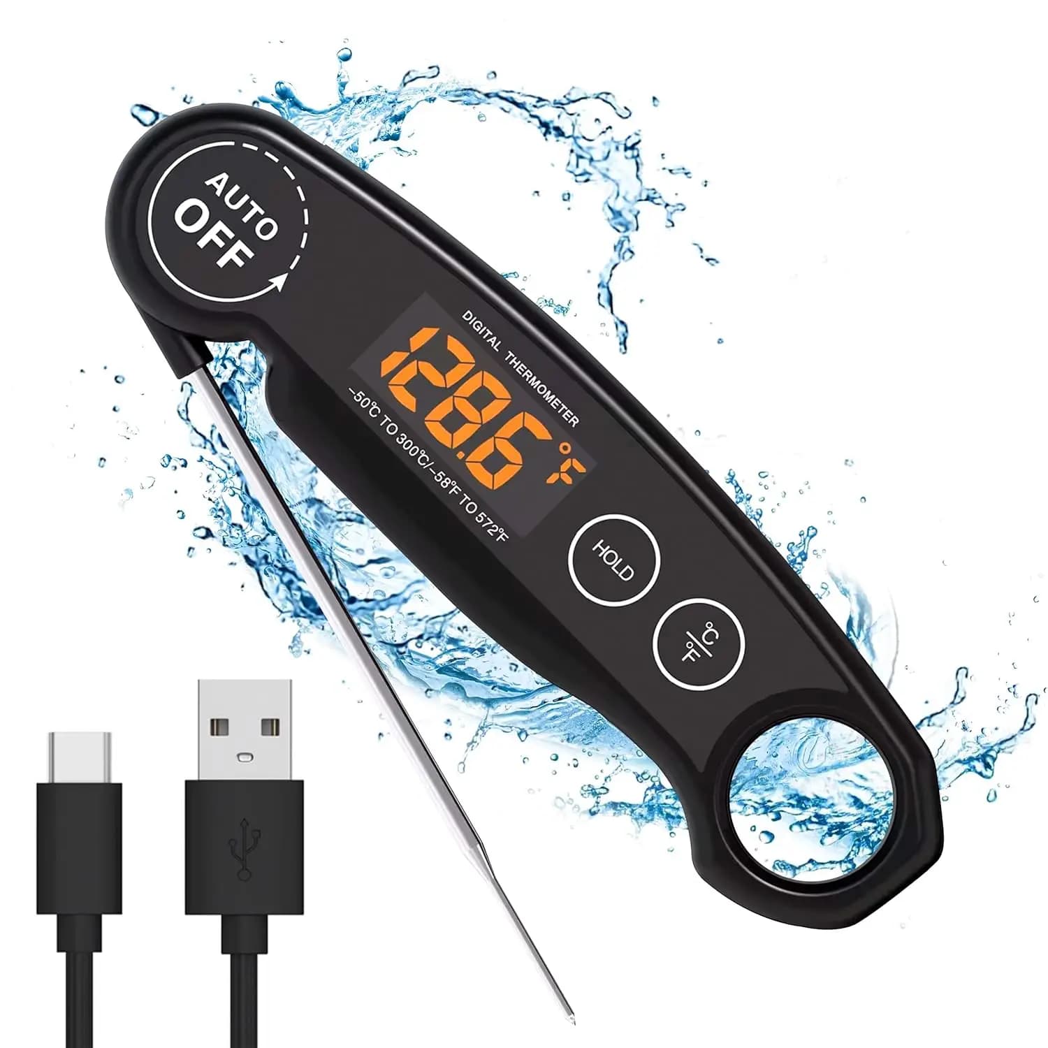 Digital Kitchen Thermometer Rechargeable for Kitchen, Grill, BBQ, Waterproof