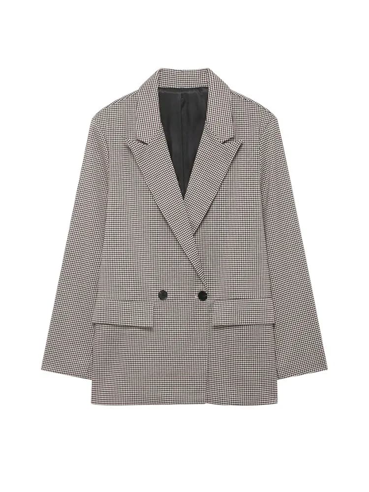 Blazer da Donna alla Moda con Stampa Pied-de-Poule, Giacca Lunga a Maniche Lunghe, Elegante Capo Spalla per un Look Casual Chic Stile Old Money