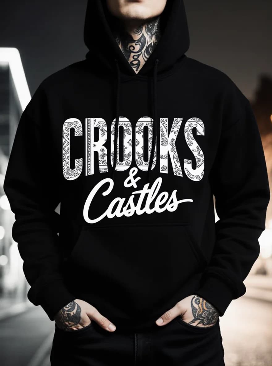 Felpa con cappuccio da uomo Crooks & Castles, stampa logo, abbigliamento invernale