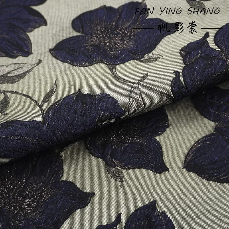 Tessuto Jacquard Broccato Blu Elegante alla Moda 2026 per Cappotti e Abiti - Tessuti per Cucito Fai da Te