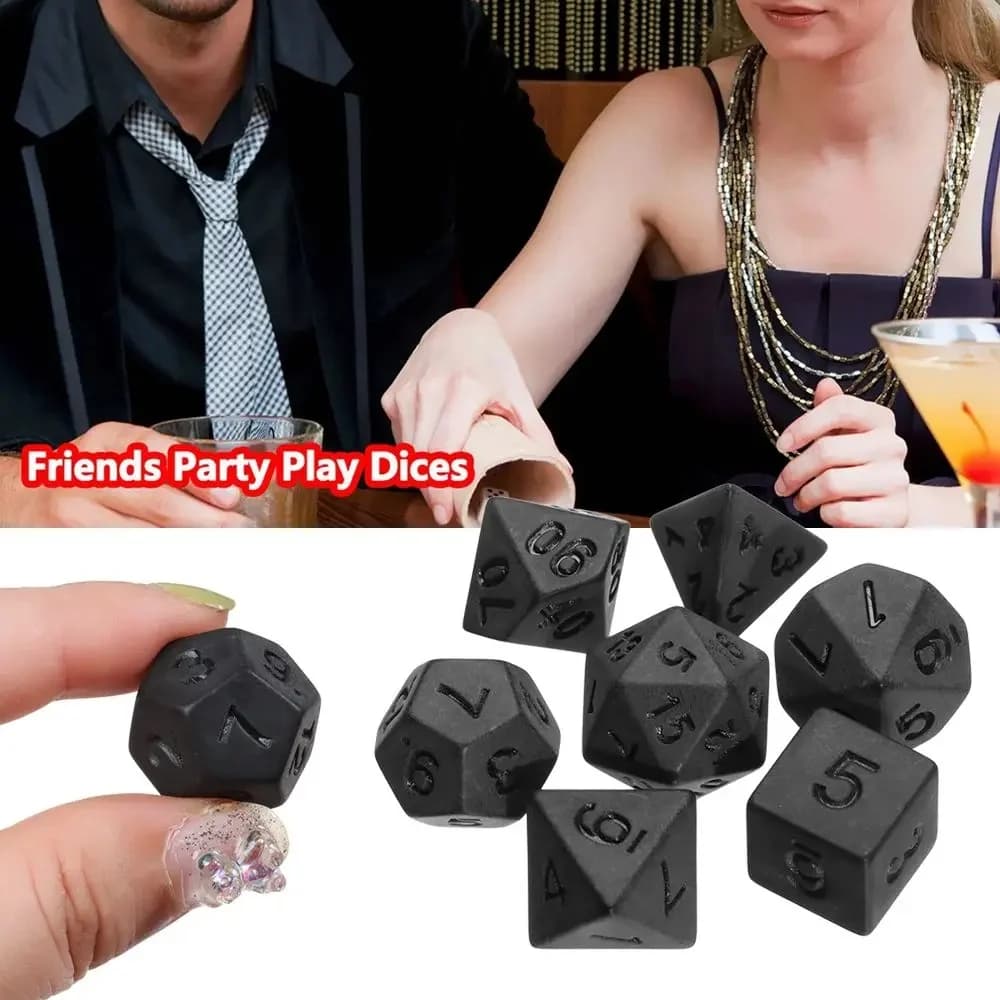 7 pezzi/set set di dadi poliedrici neri per giochi DND RPG TRPG, accessori Dungeons and Dragons, dadi matematici per giochi di carte da tavolo