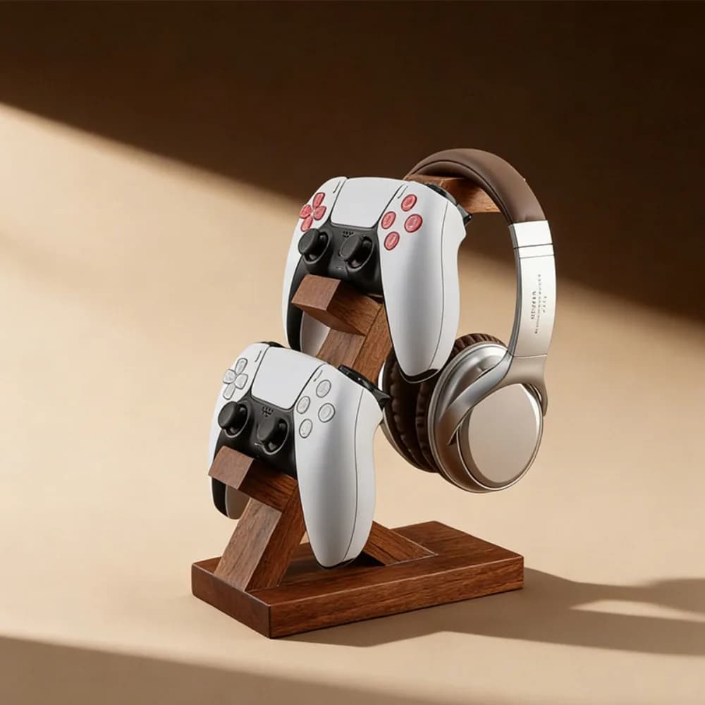 Supporto per Controller di Gioco e Auricolari per Switch2, PS5/PS4/NS2/XBOX, in Legno di Noce, Statuetta Creativa, Accessori per Periferiche di Gioco
