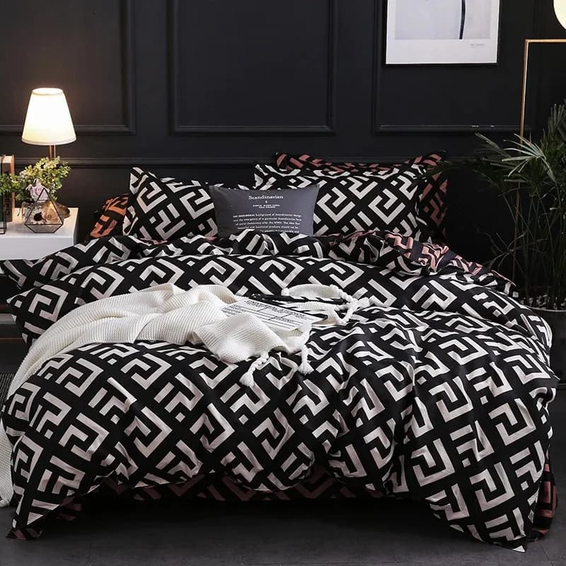 Luxury black bedding duvet set with single pillow case Full Size Queen/King single bed