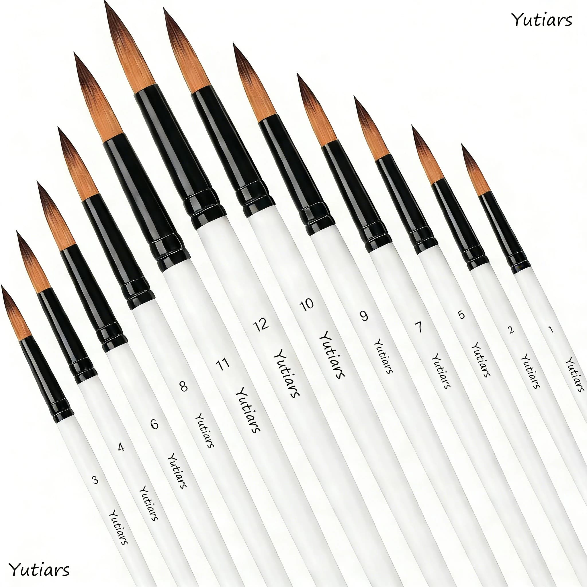 Set di 12 Pennelli per Acquerello con Manico in Legno e Setole in Nylon, per Pittura ad Olio e Acrilica, Kit Artistico Fai-da-Te
