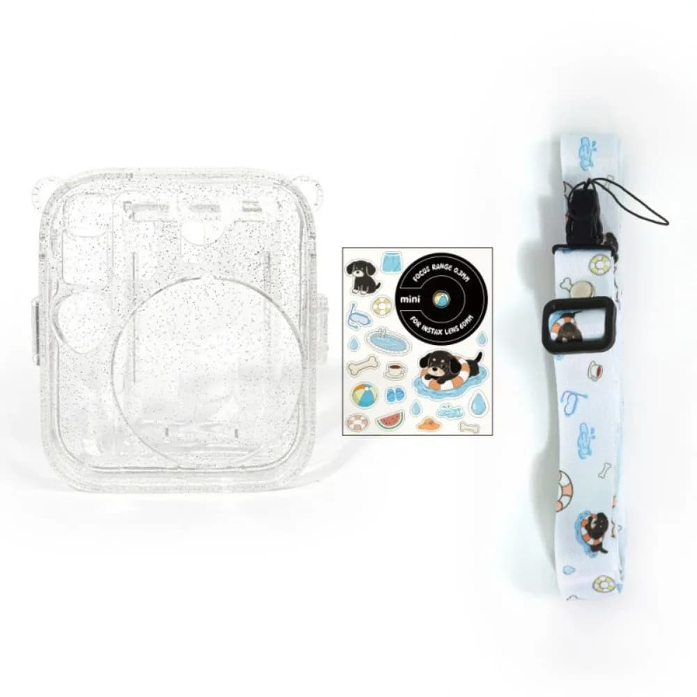 Custodia Traslucida Glitterata per Fotocamera Istantanea 3 in 1 con Tracolla Regolabile, Guscio Protettivo Anti-Graffio per Fujifilm Instax Mini 13