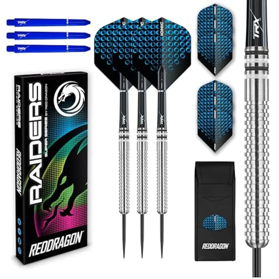 Serie Raider: Set di Freccette Professionali con Punta in Acciaio da 23 Grammi - Freccette in Tungsteno con Aste, Punte e Scheda di Pagamento - A Scelta