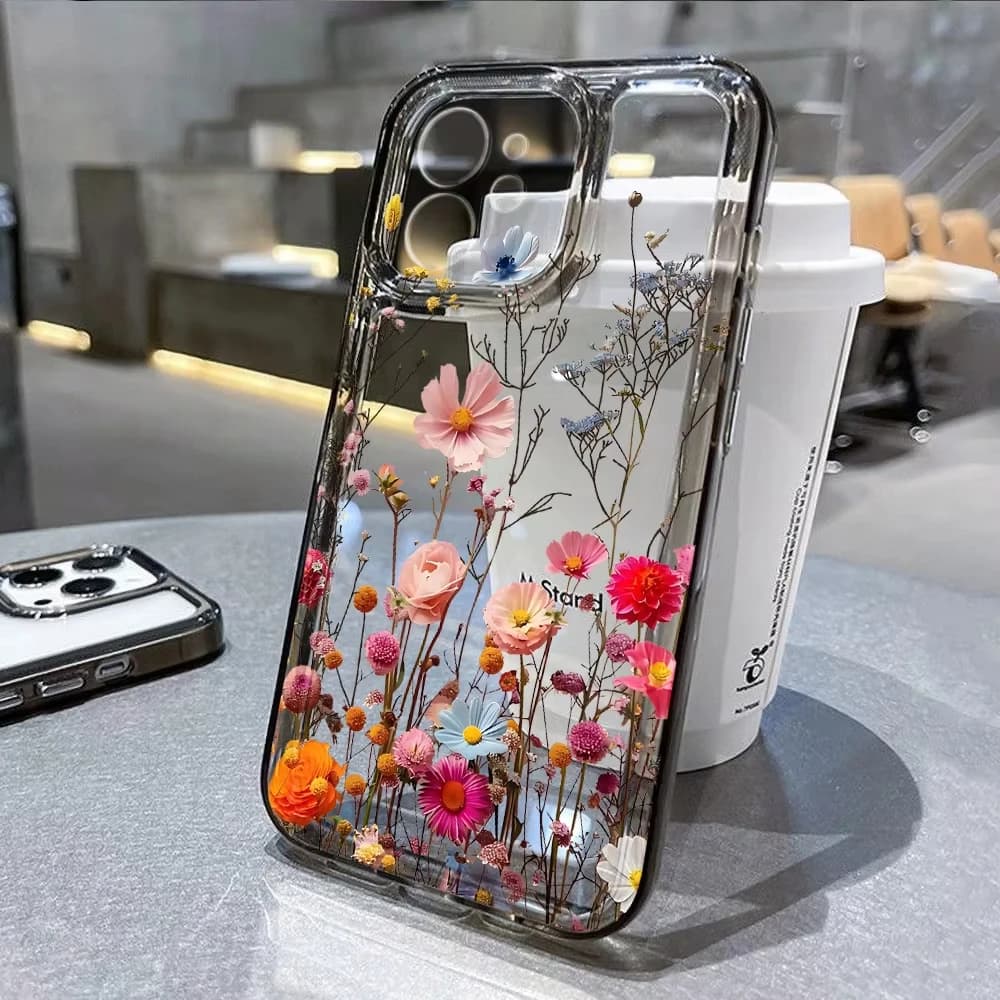 Flower Phone Case For iPhone 16 Pro 13 15 11 12 14 17 Pro Max 16E XR 7 8 SE XS Transparent Silicone Cover Soft Fundas