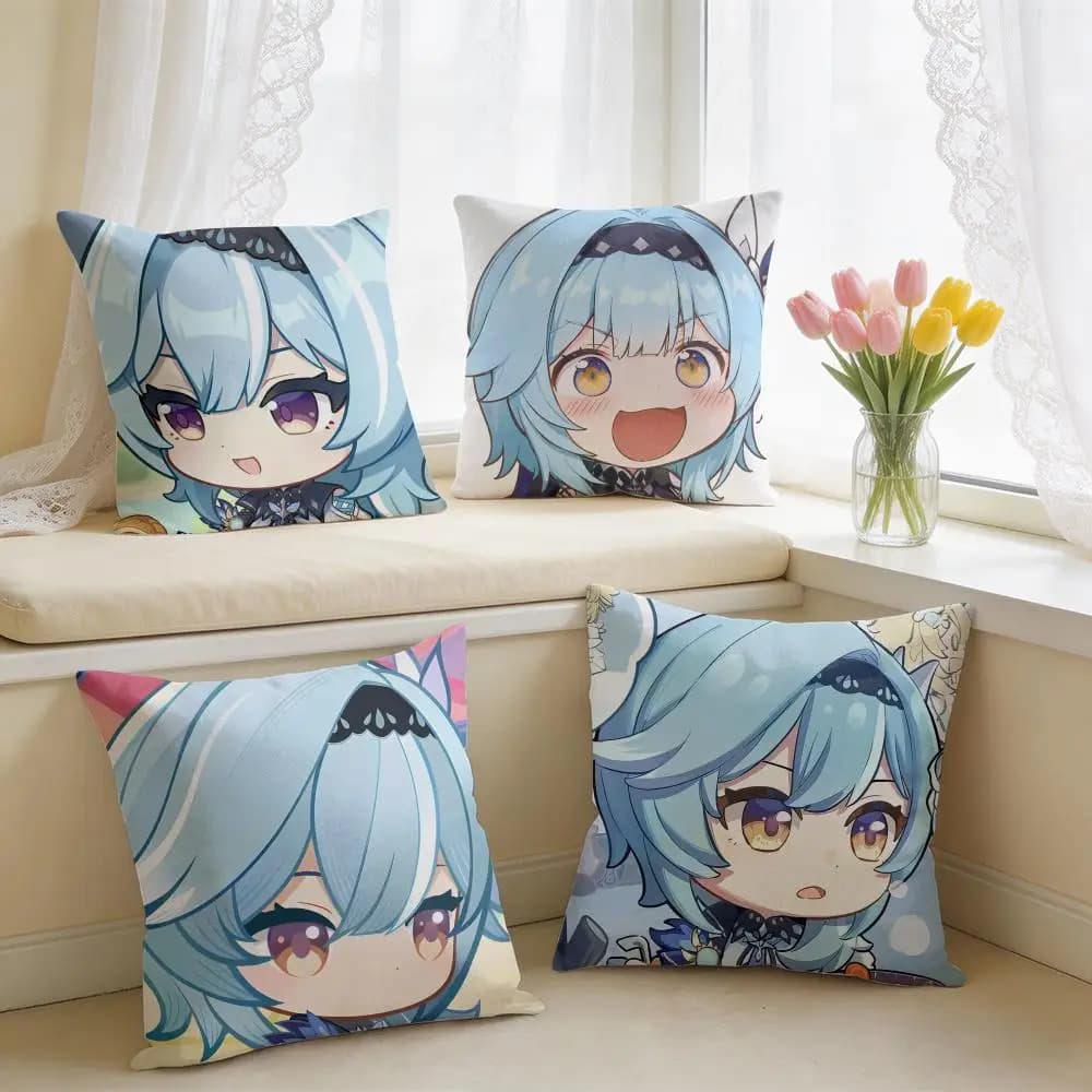 Eula Cute Cute Genshin Impact Cushion Cover Square Short Plush Pillow Case Living Room Sofa Home Decor Funda 40X40