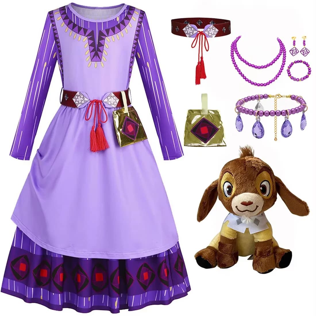 Vestito da Principessa di Halloween per Bambine, Costume di Asha dal Film Wish, Abito Viola per Feste di Natale e Compleanno