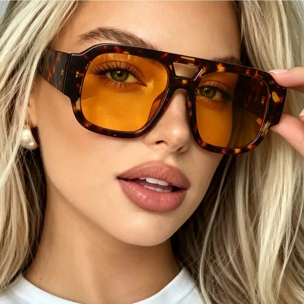 Retro Large Frame Leopard Square SunGlasses for Women Outdoor Protective Glasses Men Wide Legs Travel Eyeglasses