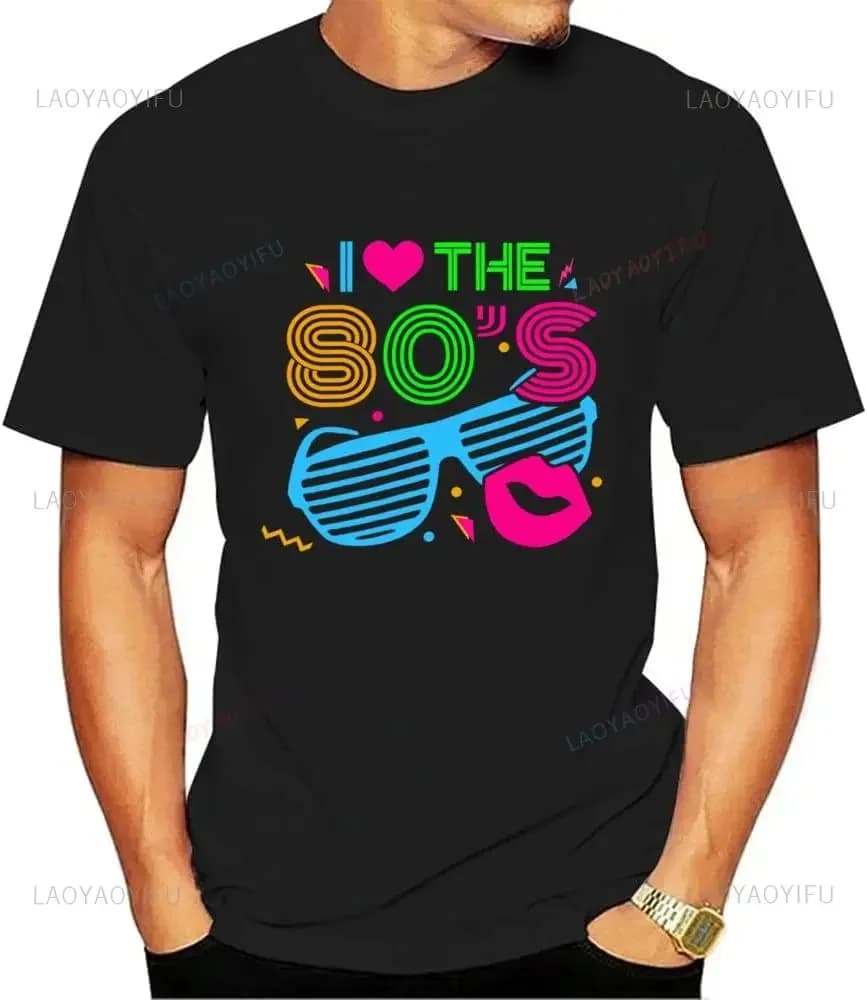 I love the 80's Audio Tape Sunglasses Lenses Disco Graphics Printed TShirt Fashion Casual Short Sleeve Y2k Men Costume Shirt 80's