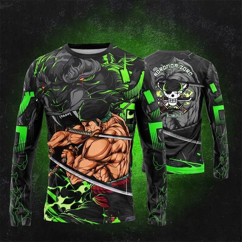 Maglia da Calcio Anime One Piece Luffy Zoro Uomo/Donna Oversize Estiva ad Asciugatura Rapida Traspirante Bandai Cosplay Manica Lunga