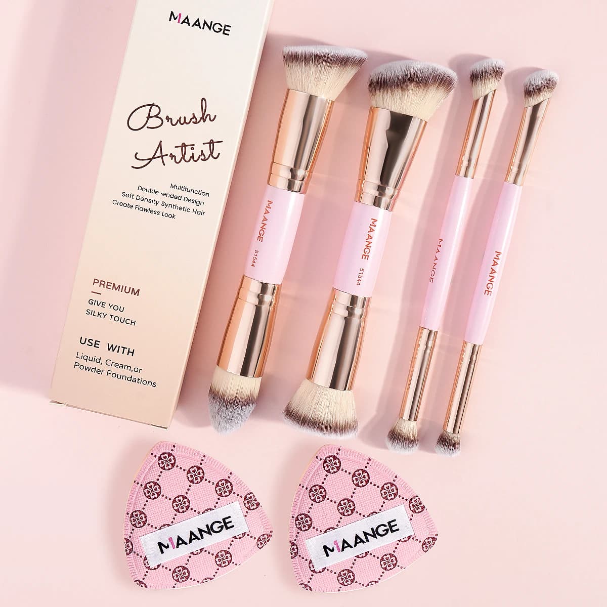 MAANGE 6 Pieces Makeup Tool Kit 4 Pieces Double Head Background Correctors Blush Shade Brushes with 2 Pieces Air cushion Gift