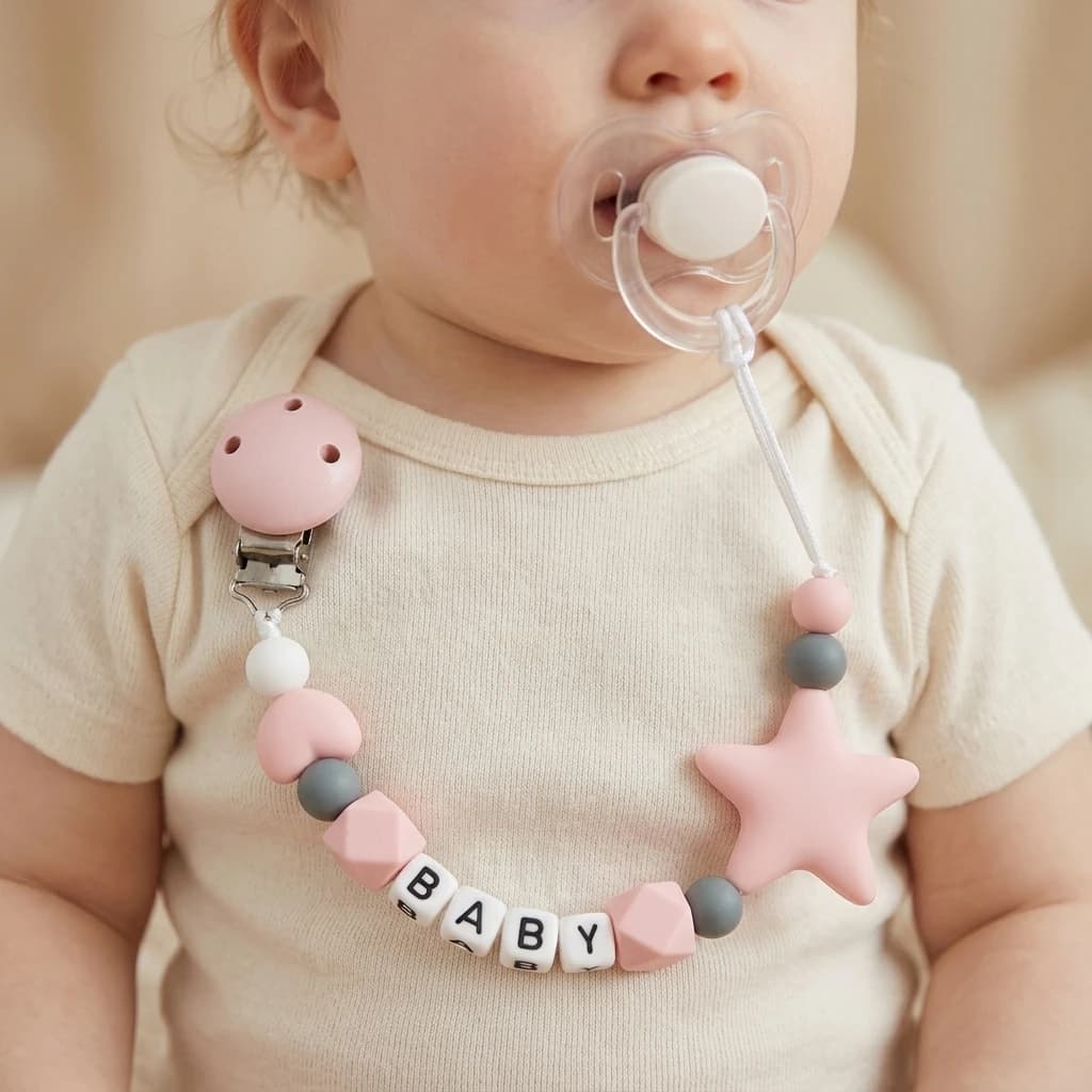 Personalized Baby Pacifier Clip Custom Name Silicone Star Teether BPA Free Dummy Chain Handmade Newborn Shower Gift