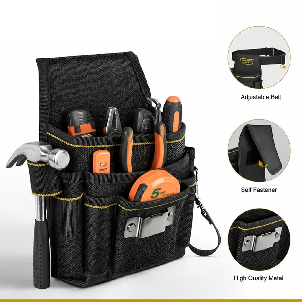 Electrician Tool Bag with Waist Belt, Oxford Cloth Waterproof Holder Kit, Multi-Pocket Tool Organizer for Contractors