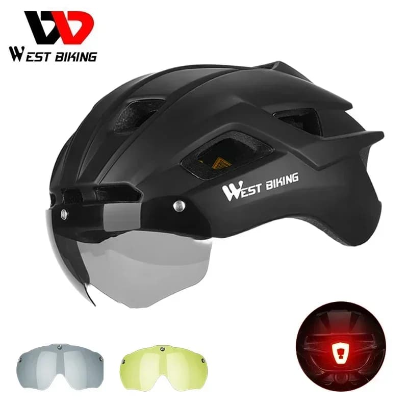WEST BIKING Bicycle Helmet with Rear Light MTB Cycling Man Woman Glasses Road Helmet Full modeled Equipment Safety Hat