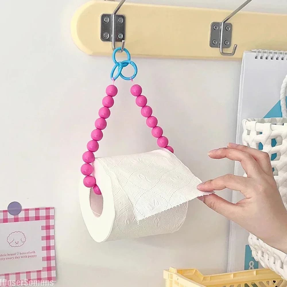 Multifunctional Storage Paper Box Beaded Tissue Holder Toilet Paper Holder Home Decoration Accessories Pink Hanging