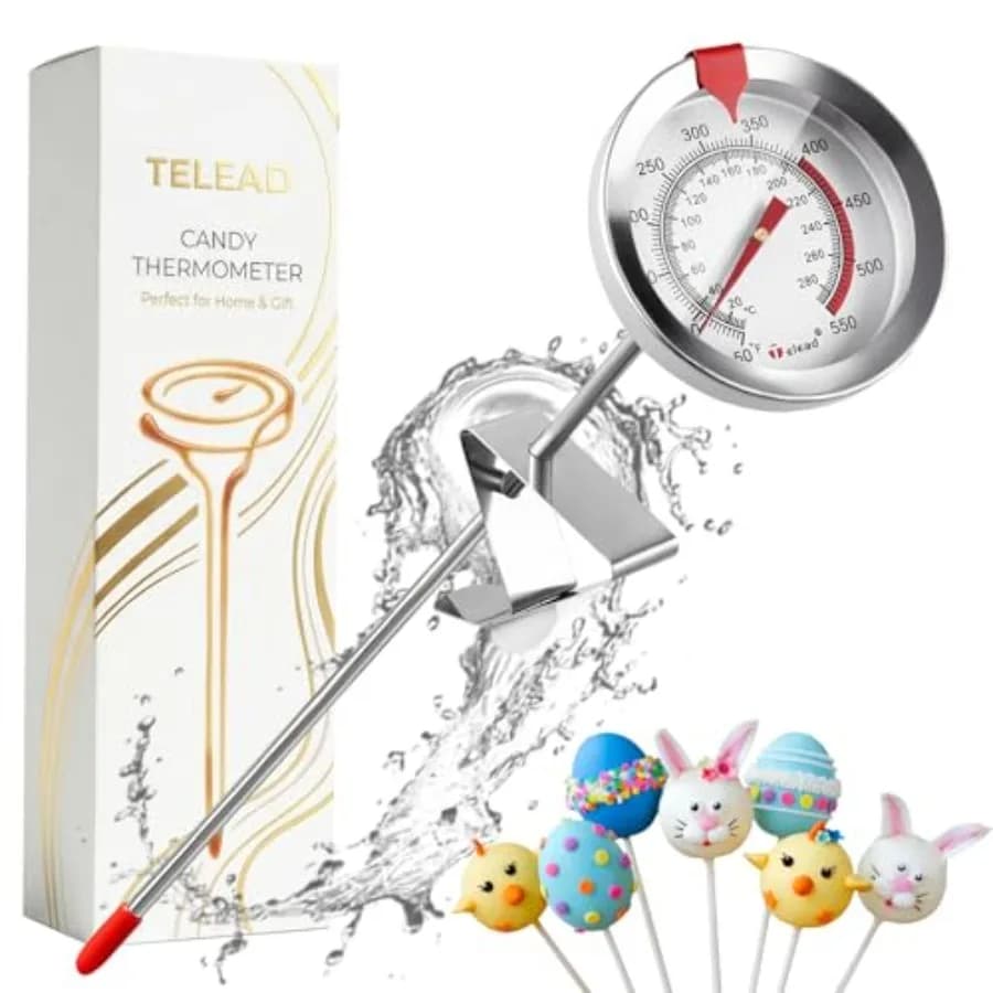 Termometro per Dolci Impermeabile IP67 - Termometro per Olio con Clip - Termometro da Lato per Pentola per Frittura Profonda, Olio, Dolci e Candele