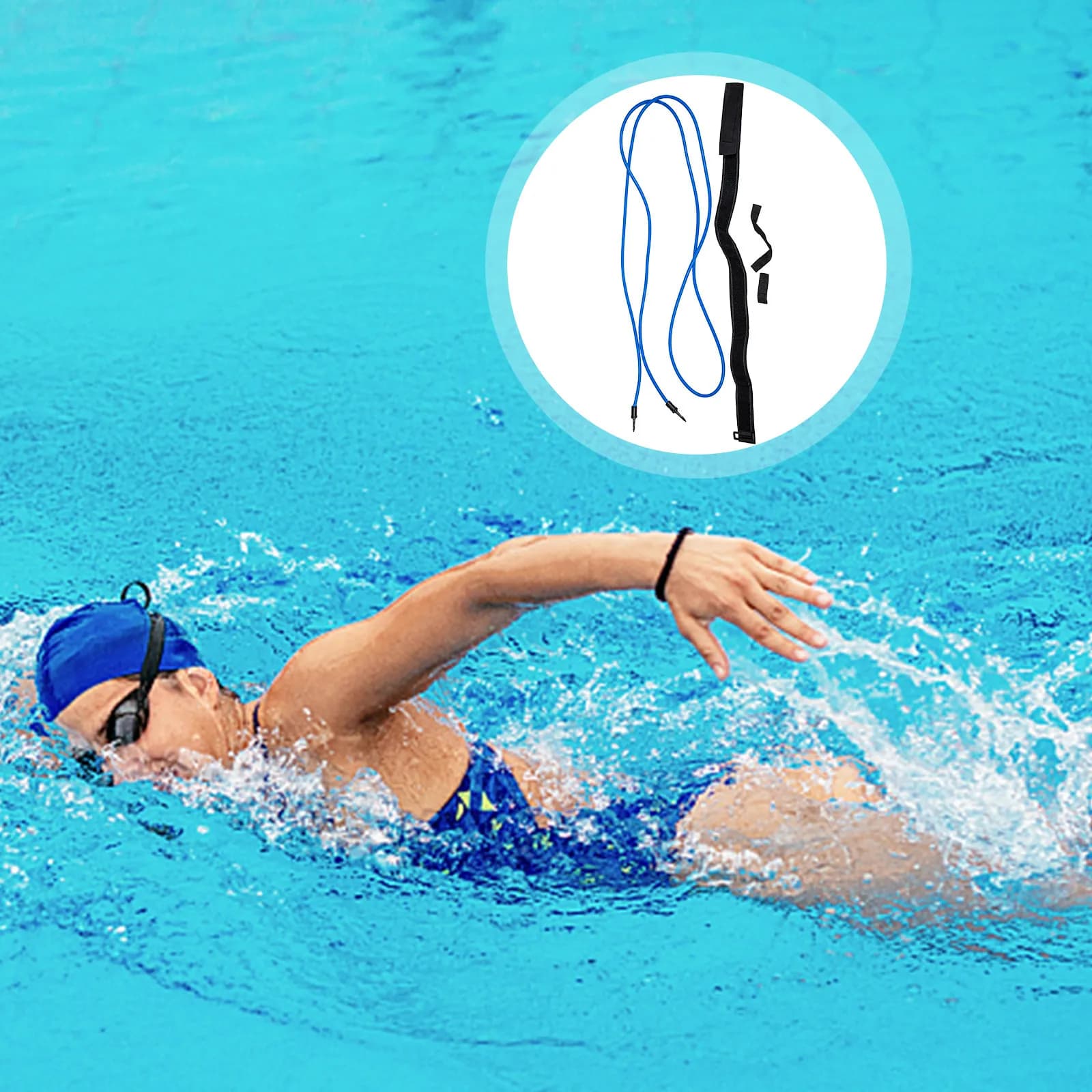 Set di 1 Cinghia di Resistenza per Nuoto Regolabile, Kit Corda Elastica per Allenamento, Attrezzatura per Allenamento di Nuoto