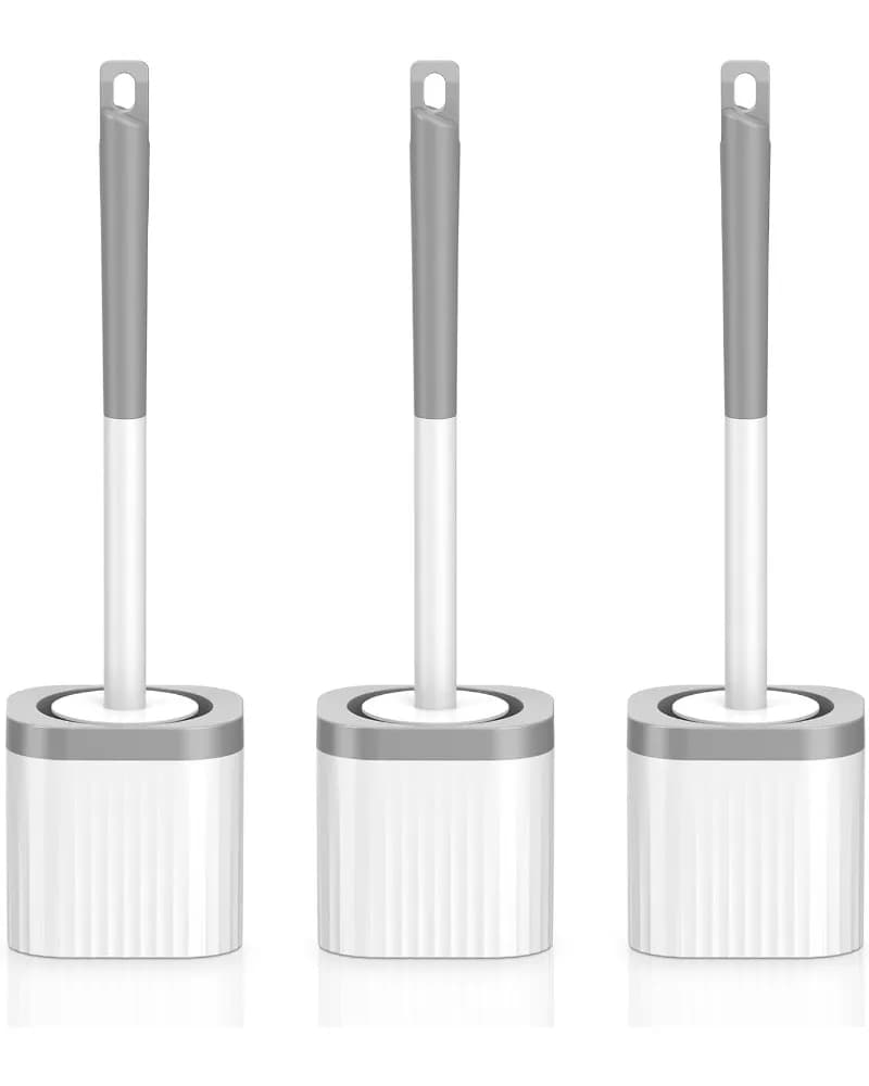 Set di 3 spazzole per WC compatte – Setole in nylon con spazzola e supporto nascosti (grigio e bianco)