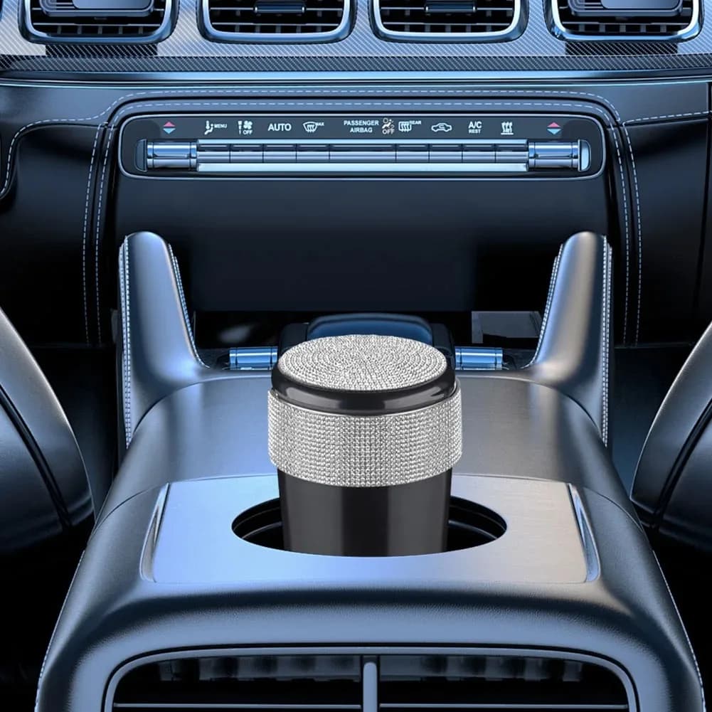 Car Ashtray with Lid Auto Ashtray with LED Light Cigarette Ashtray Smell Proof Diamond Car Trash Can for Car Travel Agency