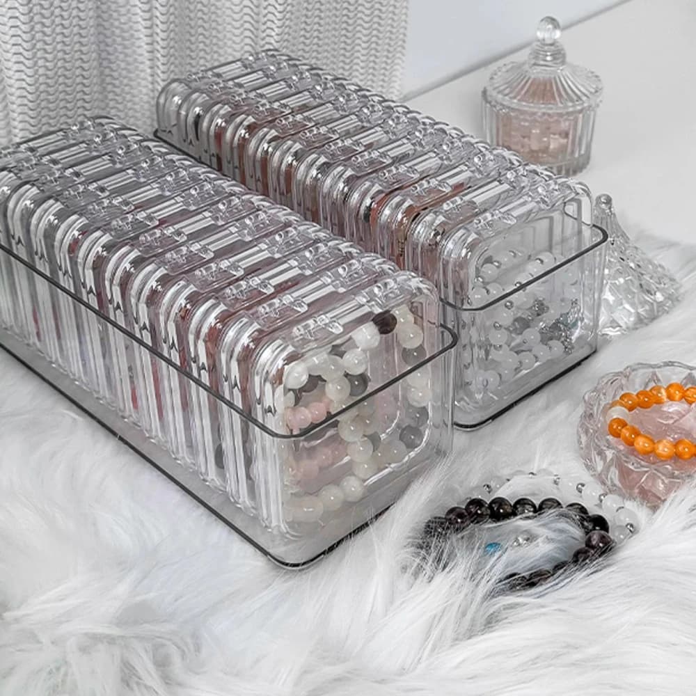 Jewelry Organizer Box Plastic Clear Rectangular Container and Small Square Cases for Necklace Bracelet Bangle Earring Storage