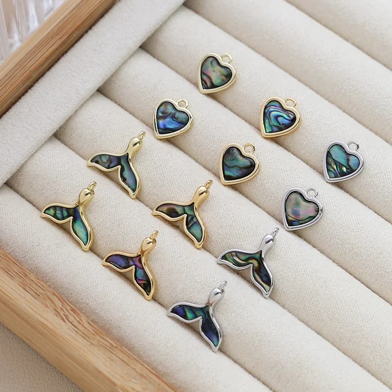 4pcs Copper Gold Plated Abalone Fritillary Love Human Fish Tail Pendant DIY Handmade Accessories Bracelet Necklace Ear Charms