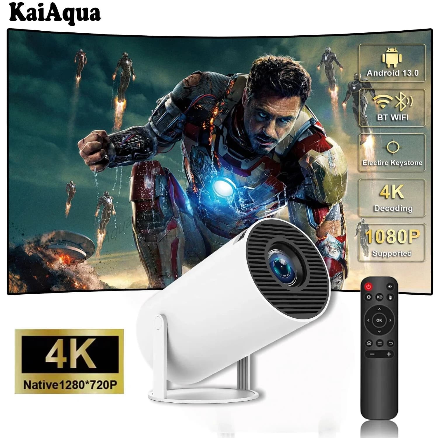 HY300pro WIFI Telefono cellulare Stesso schermo Edizione Casa Soggiorno HD Smart 4K Home Theater Messa a fuoco automatica Proiettore portatile Android