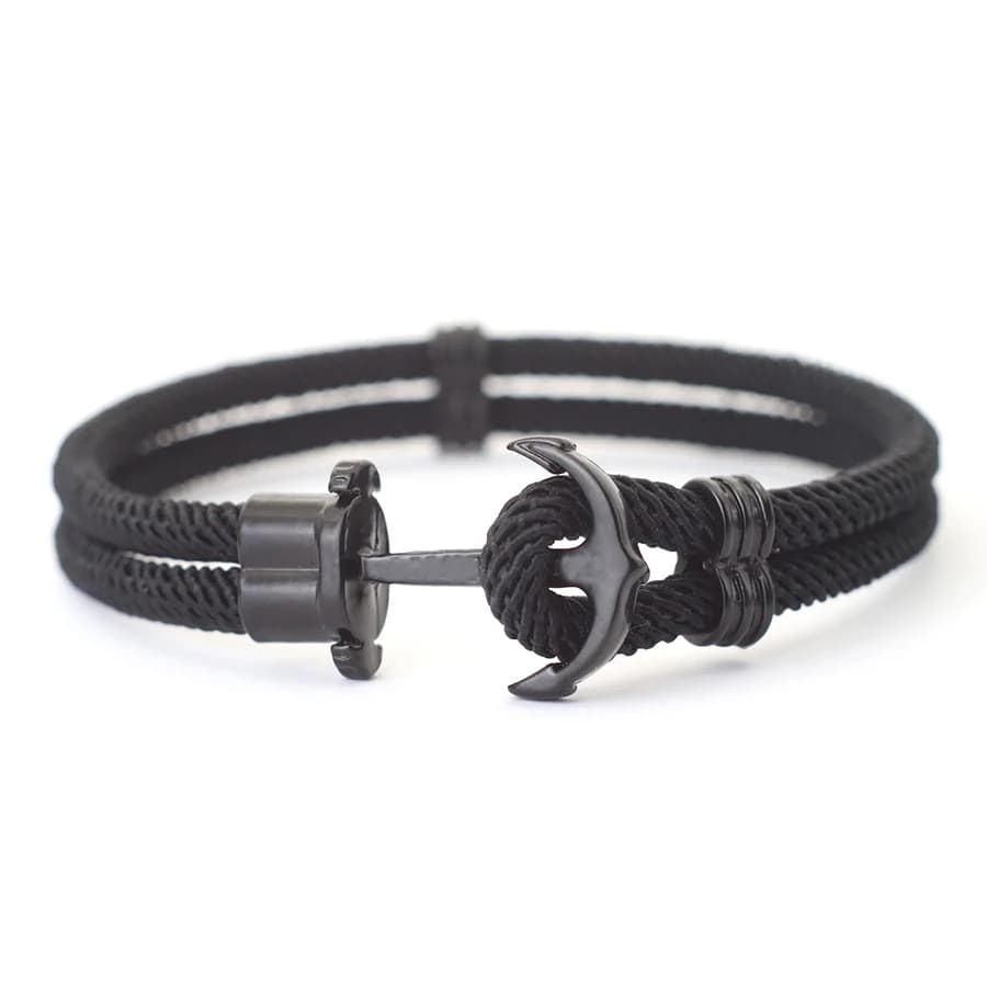 Bracciale con ancora marina nera di nuova moda per uomo 4mm Bilayer Milan Rope Nautical Wrap Braclet Regali per lui Accessori per il surf