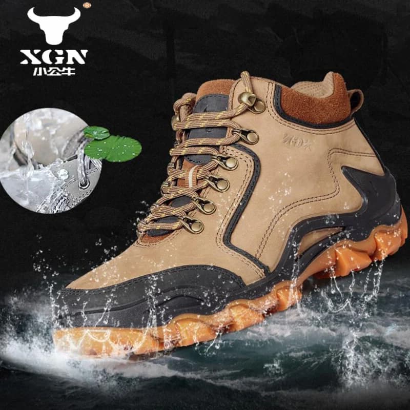XGN pelle bovina scarpe da trekking all'aperto stivali da caccia impermeabili da uomo stivali da viaggio tattici da combattimento nel deserto Sneakers da trekking alla caviglia