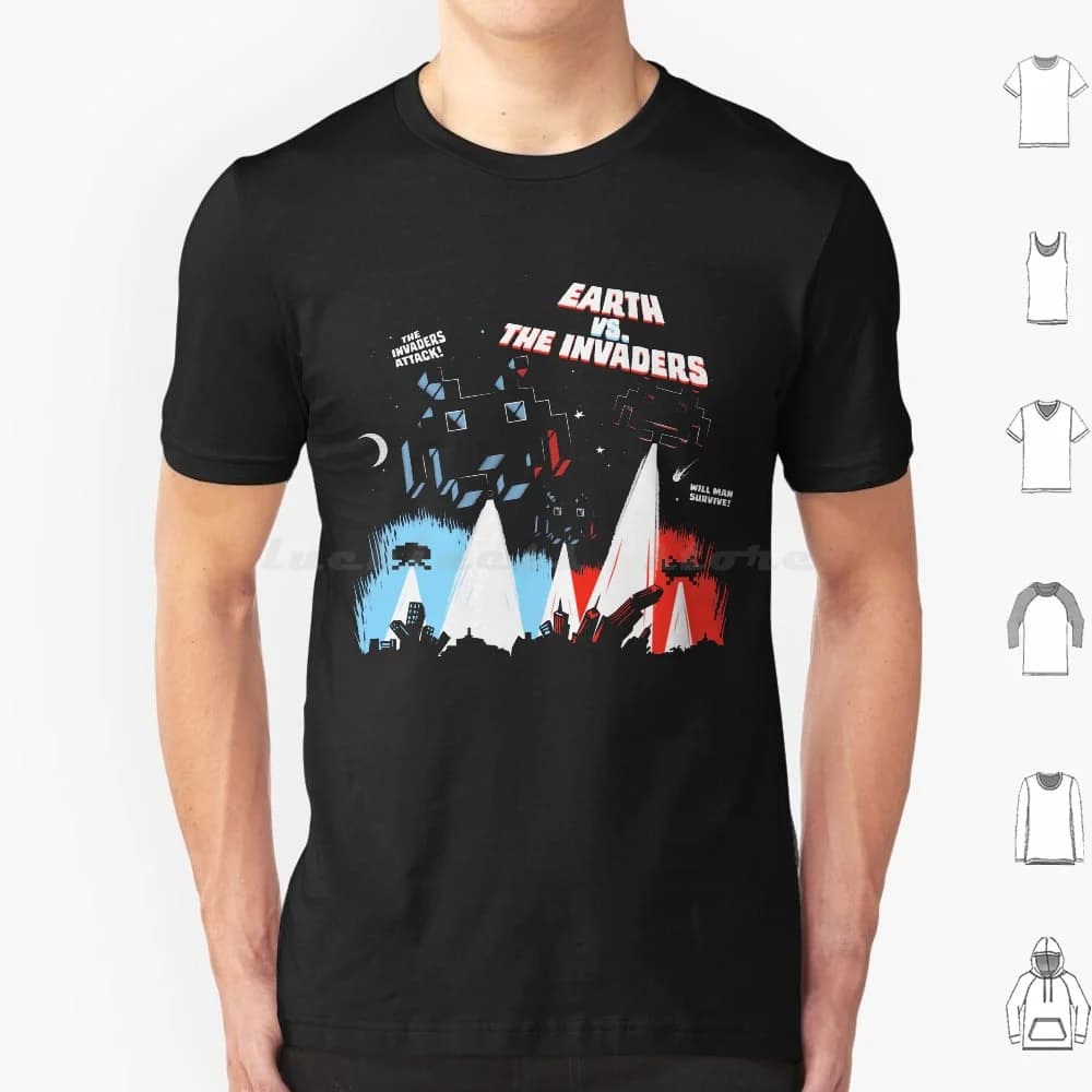 Terra contro. The Invaders T Shirt Uomo Donna Bambini Invaders Gaming Movie Parodia Cultura pop Giochi Geek Piercek25 Earth Invaders