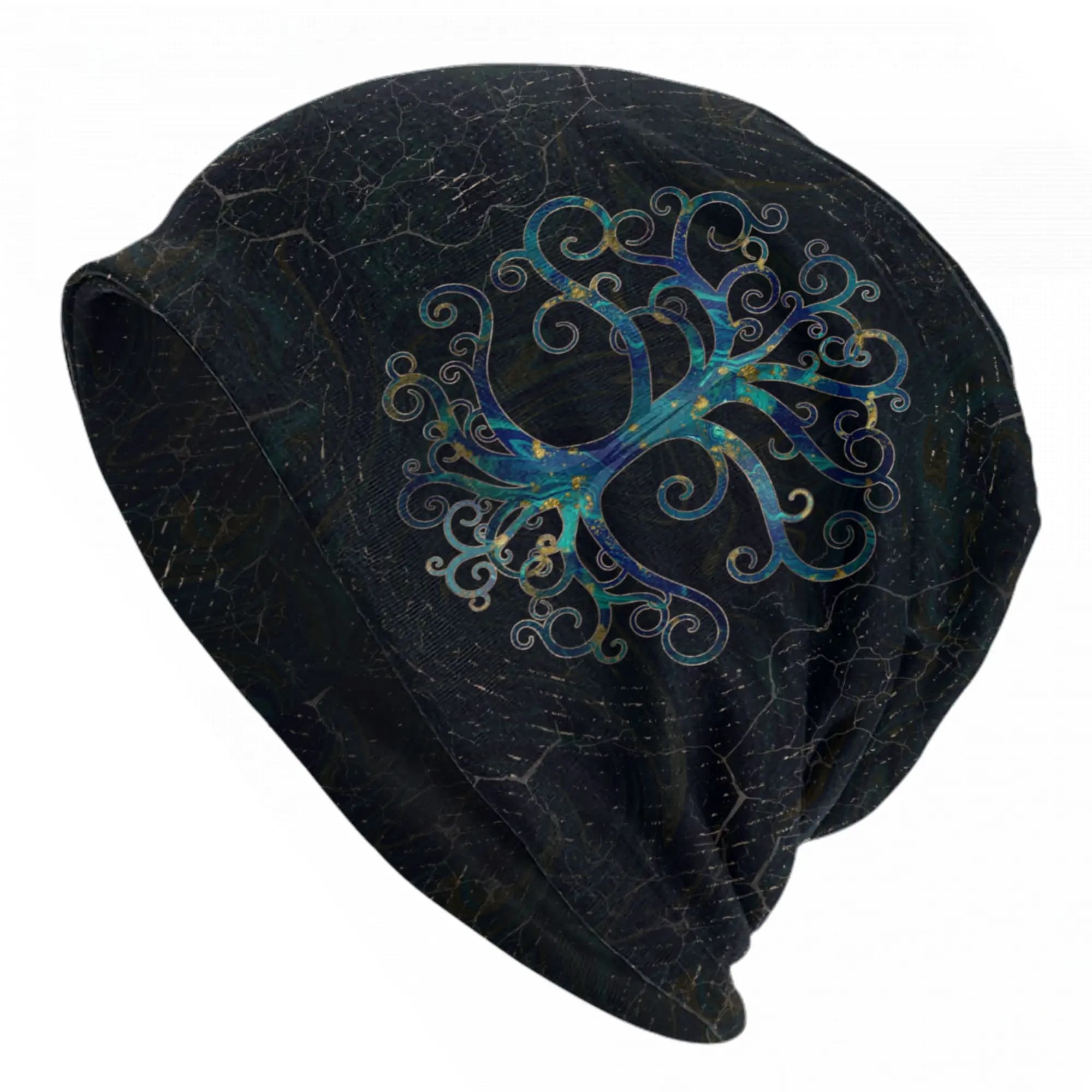 Cappello Beanie Gotico per Adulti con Albero della Vita in Marmo e Dettagli Dorati, Caldo e Versatile per Primavera