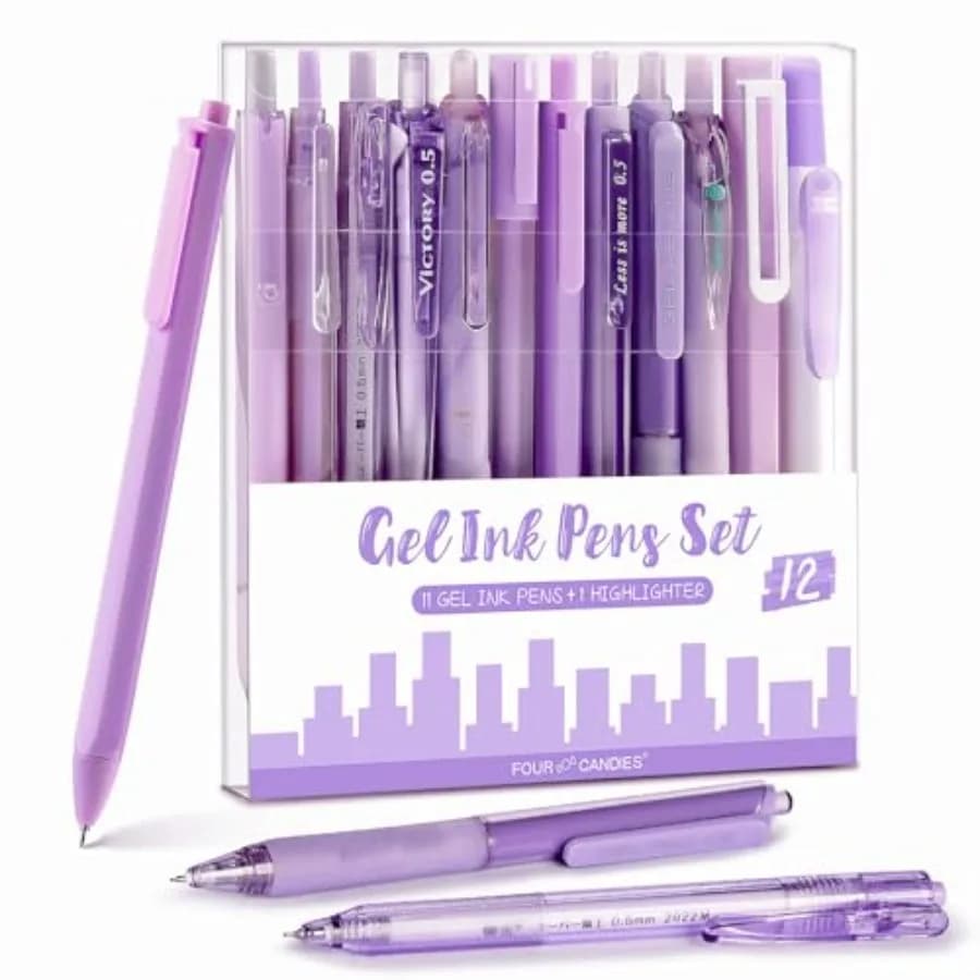Lavender Series Gel Pens, Black and Purple Ink Writing Pens with 0.5 mm Smooth Fine Point, School Office Stationery Supplies De