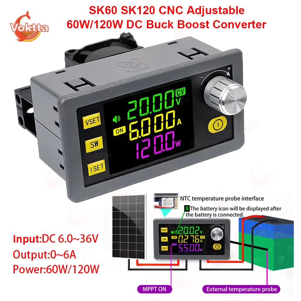 SK60 SK120 Regolatore di tensione CC regolabile CNC Convertitore Buck Boost DC 6-36V Modulo di ricarica solare regolato 60W/120W