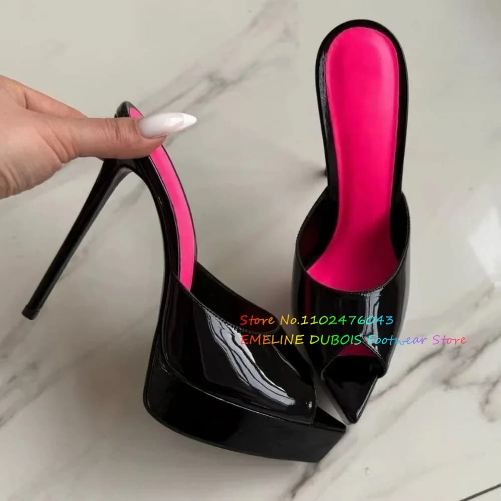 Pointed Water Platform High Heel Fashion Sandals Light Luxury Color Blocked Pointy Toe Leather Stiletto Heel Slip On Mules