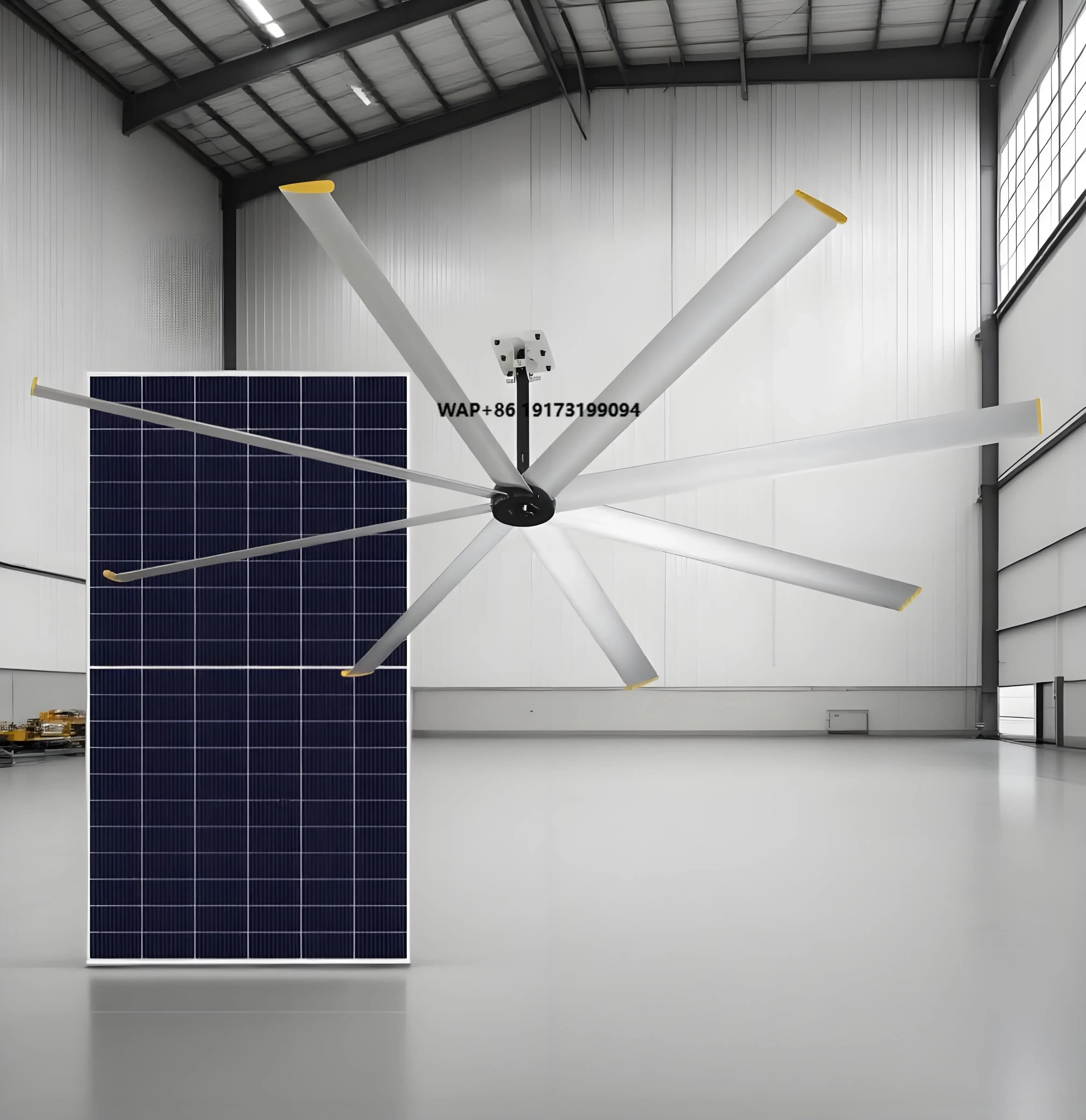 Ventilatore da Soffitto HVLS a Energia Solare 10ft 3m con Pannello da 555W e Motore BLDC IP68, Controllo IoT