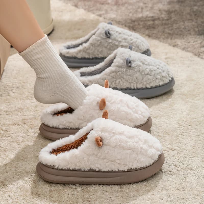 Pantofole invernali per la casa Scarpe da uomo Pantofole con piattaforma piatta simpatico cartone animato Scivoli in peluche caldi da donna Pantofola da pavimento antiscivolo per camera da letto interna