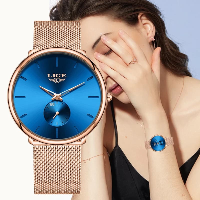 LIGE Orologio da donna elegante alla moda Orologio classico di lusso ultrasottile con cintura in maglia inossidabile Regali da donna Orologi al quarzo impermeabili per le donne