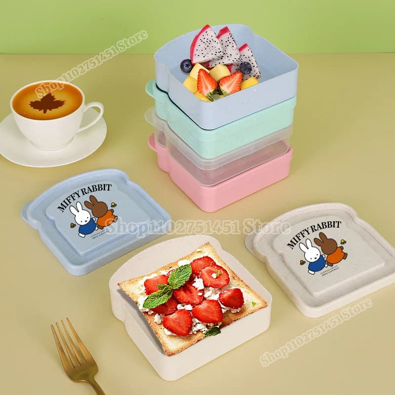 Miffys Sandwich Box Portable Cartoon Printed Toast Boxes Anime Office Bread Bin Sliced Food Fruit Convenient Cute Containers