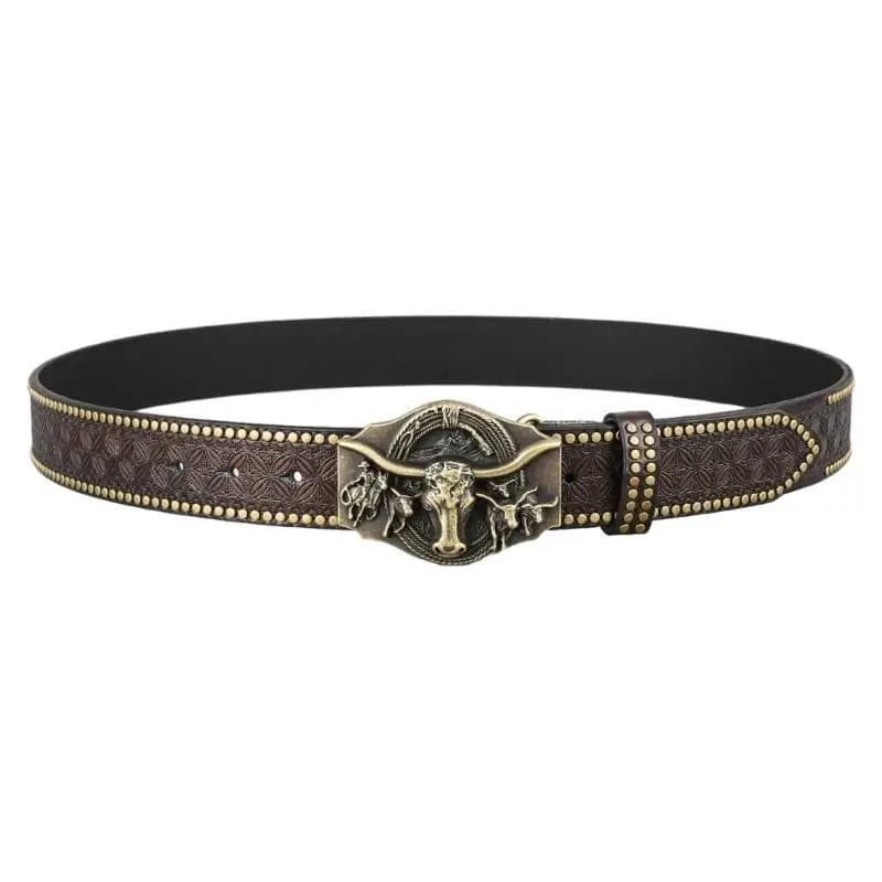 652F Cintura o cintura in pelle lavorata con incisione occidentale, cintura da uomo in pelle PU da cowboy occidentale per jeans