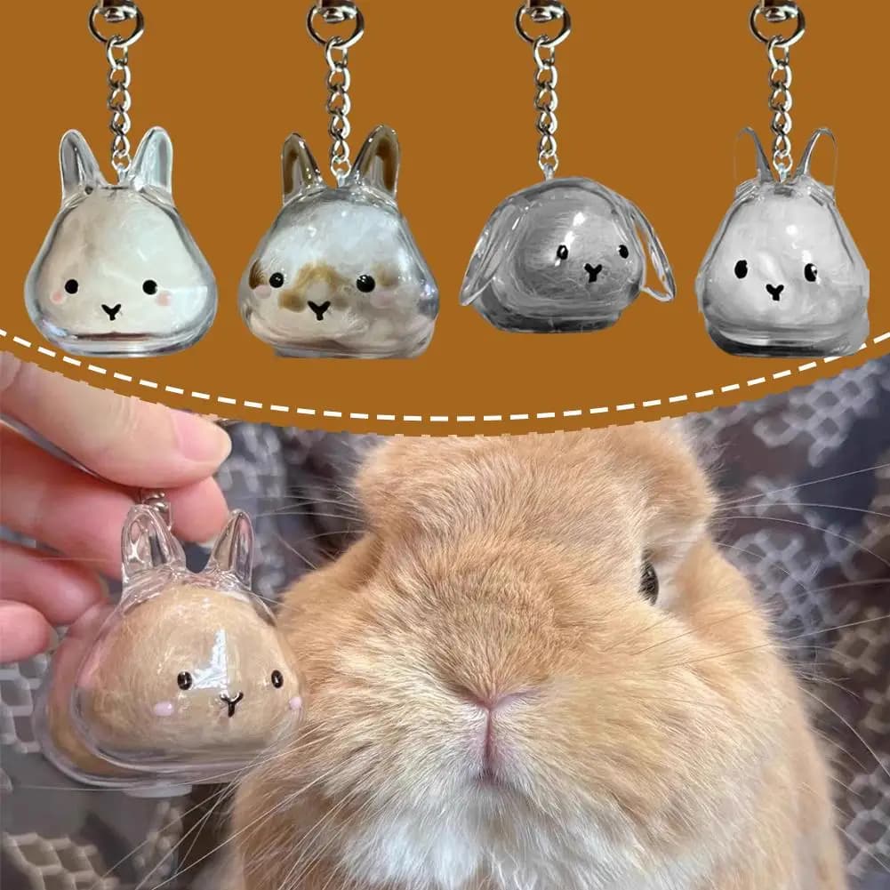 Scatola portaoggetti in pelliccia di coniglio trasparente a forma di coniglio carino Portachiavi con ciondolo portaoggetti per capelli Capsule trasparenti per ricordi in pelliccia di animale domestico