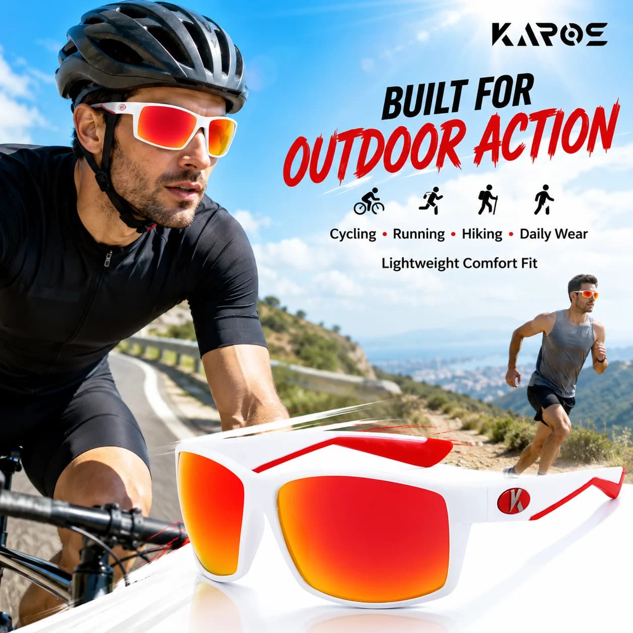 KAROS Polarized Sports Sunglasses Men UV400 Outdoor Driving Glasses Anti Glare Eyewear for Cycling Running Fishing Hiking YZ26