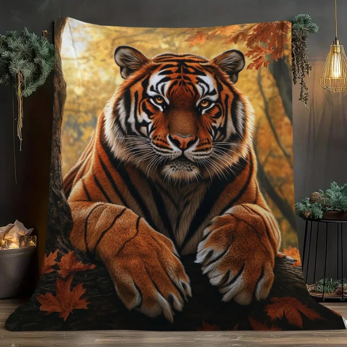 Tiger-striped pattern Flannel printed blanket suitable for all seasons suitable for living room office sofa and travel