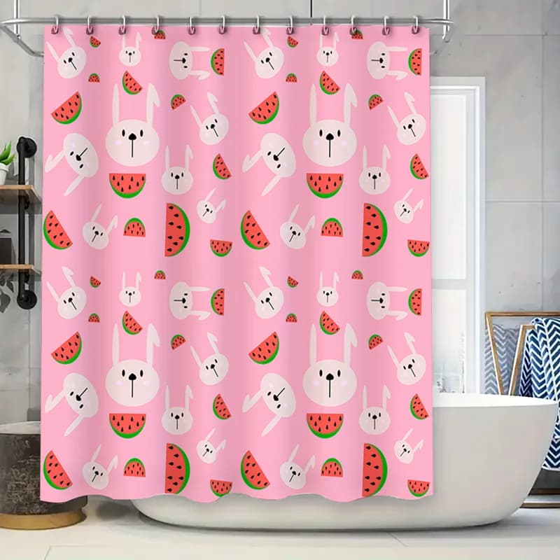Adorabile tenda da doccia con coniglietto anguria rosa per l'arredamento del bagno, tessuto impermeabile riutilizzabile, idea regalo perfetta per bambini e adulti