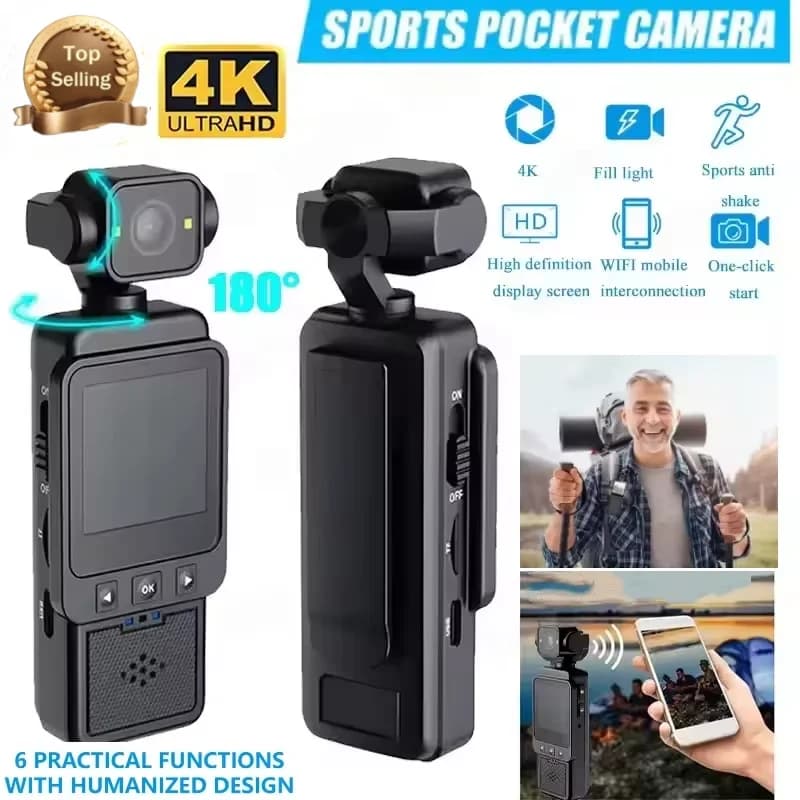 Per Xiaomi Telecamera sportiva portatile con obiettivo rotante a 180 gradi Videoregistratore WiFi wireless 4K HD Telecamera con luce di riempimento incorporata